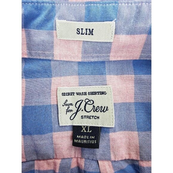 J. Crew Slim Stretch Size XL Men's Blue Pink Check Button Down Long Sleeve Shirt - Picture 4 of 11